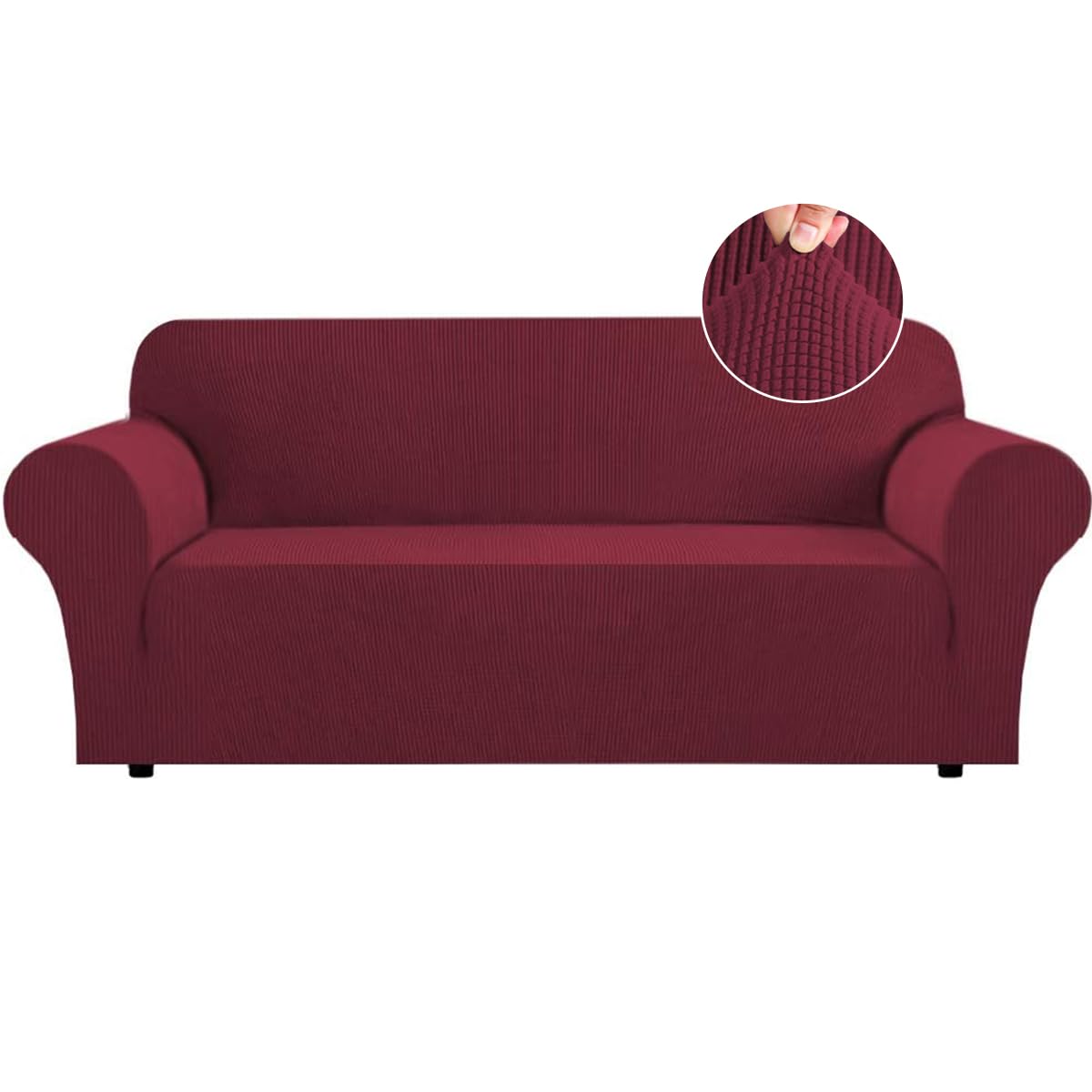 Flamingo P High Stretch One Piece Furniture Protector Sofa Cover for Durable Spandex Stretch Fabric Super Soft Slipcover, 2 Seater, Wine, Loveseat