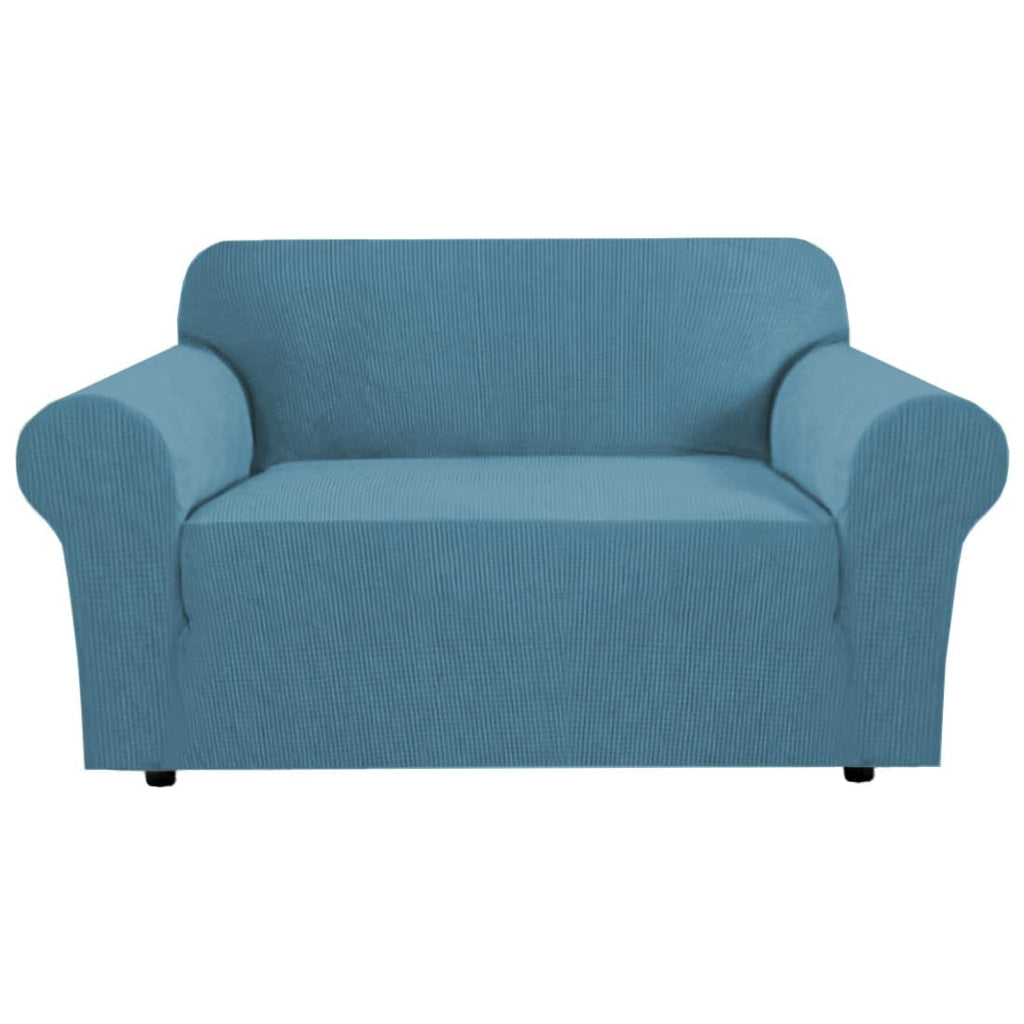 H.VERSAILTEX Stretch Couch Cover Loveseat Covers for 2 Cushion Couch Sofa Slipcover for Love Seat 1 Piece with Elastic Bottom, Checked Jacquard Fabric, Loveseat 58"-70" Wide, Butter Cream