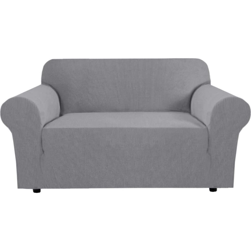H.VERSAILTEX Stretch Couch Cover Loveseat Covers for 2 Cushion Couch Sofa Slipcover for Love Seat 1 Piece with Elastic Bottom, Checked Jacquard Fabric, Loveseat 58"-70" Wide, Butter Cream