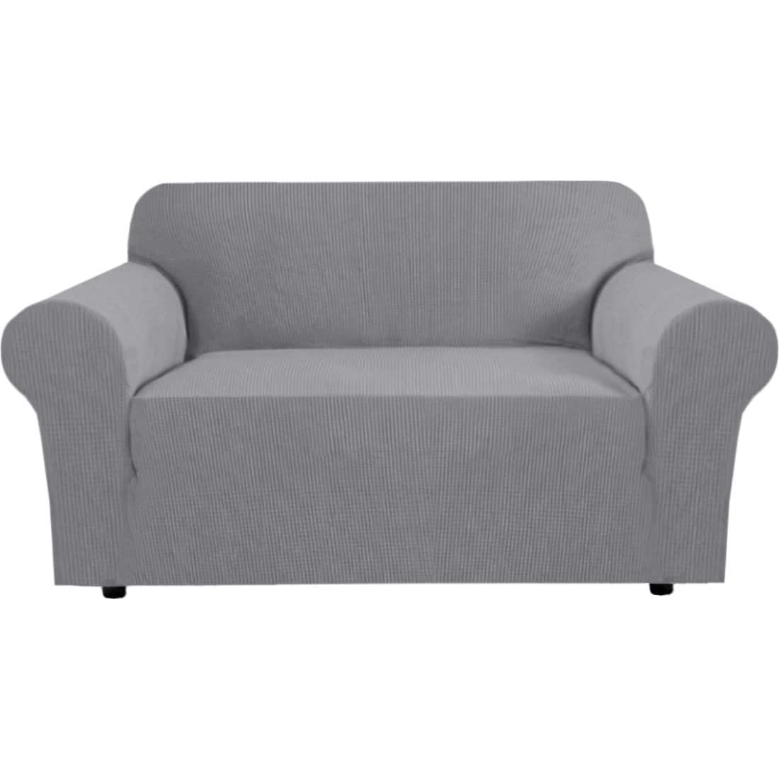 H.VERSAILTEX Stretch Couch Cover Loveseat Covers for 2 Cushion Couch Sofa Slipcover for Love Seat 1 Piece with Elastic Bottom, Checked Jacquard Fabric, Loveseat 58"-70" Wide, Butter Cream