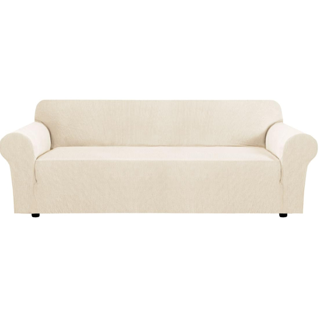 H.VERSAILTEX Stretch Couch Cover Loveseat Covers for 2 Cushion Couch Sofa Slipcover for Love Seat 1 Piece with Elastic Bottom, Checked Jacquard Fabric, Loveseat 58"-70" Wide, Butter Cream