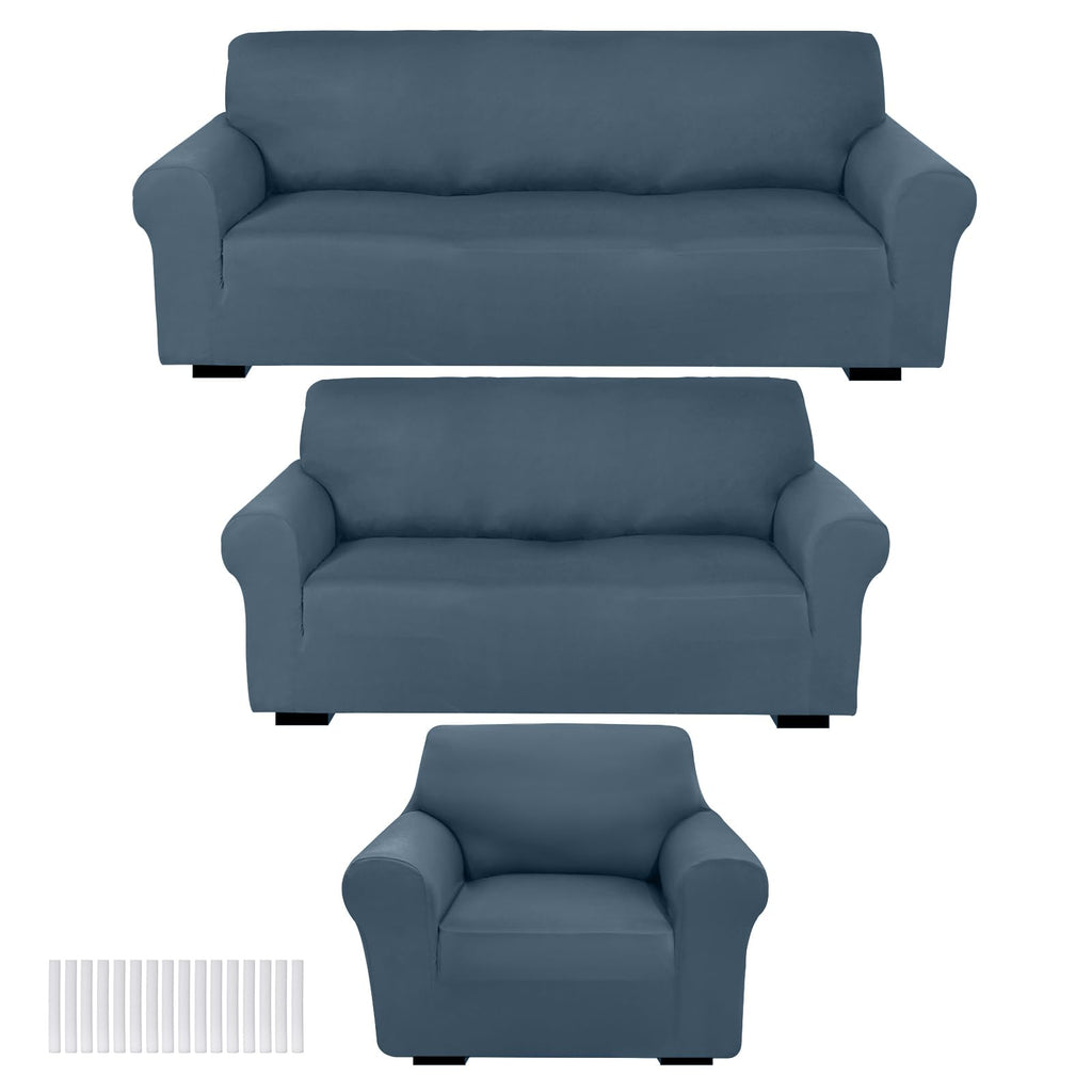 Peryiter 3 Pcs Couch and Loveseat Sofa Covers,Gray Dm,Milk Silk