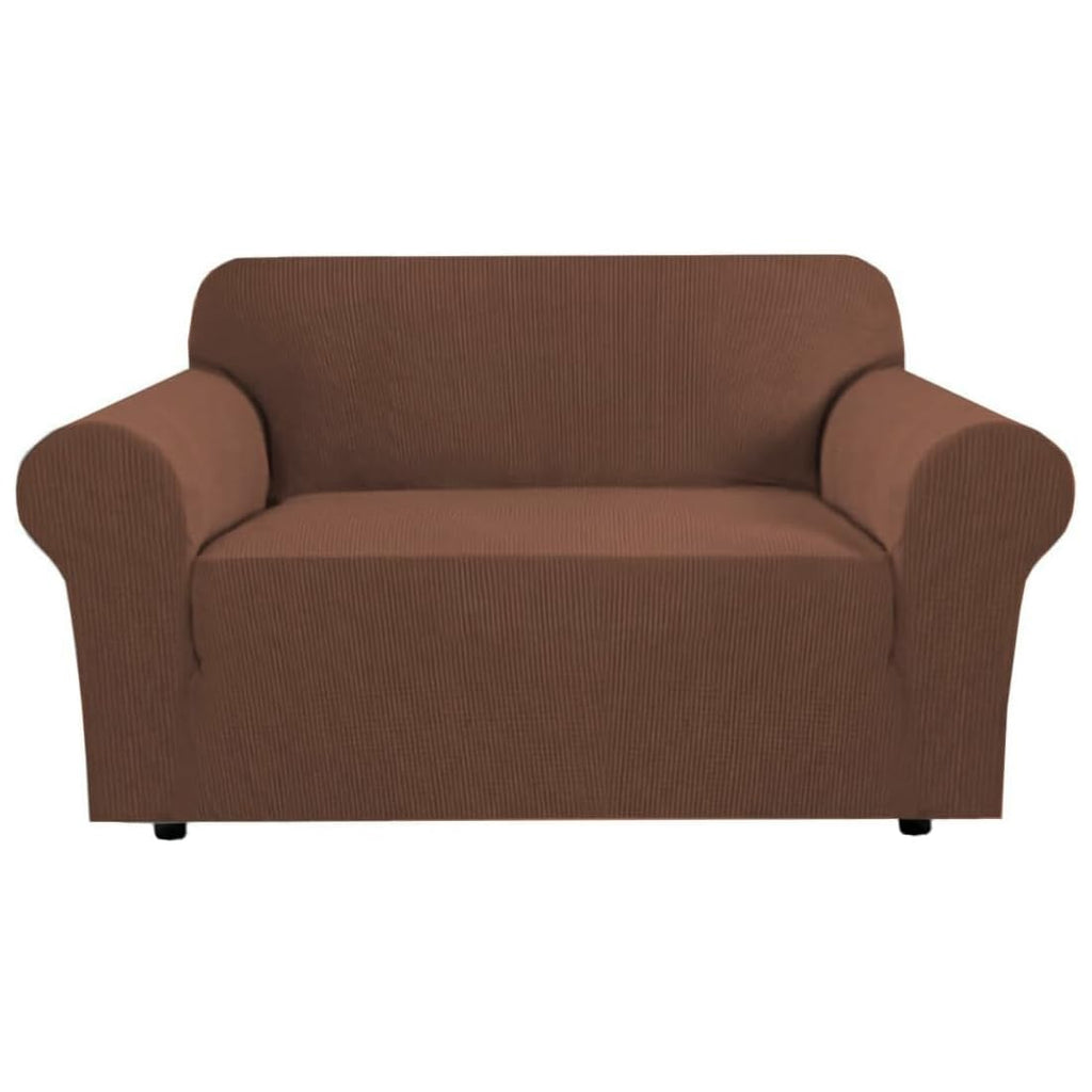 H.VERSAILTEX Stretch Couch Cover Loveseat Covers for 2 Cushion Couch Sofa Slipcover for Love Seat 1 Piece with Elastic Bottom, Checked Jacquard Fabric, Loveseat 58"-70" Wide, Butter Cream