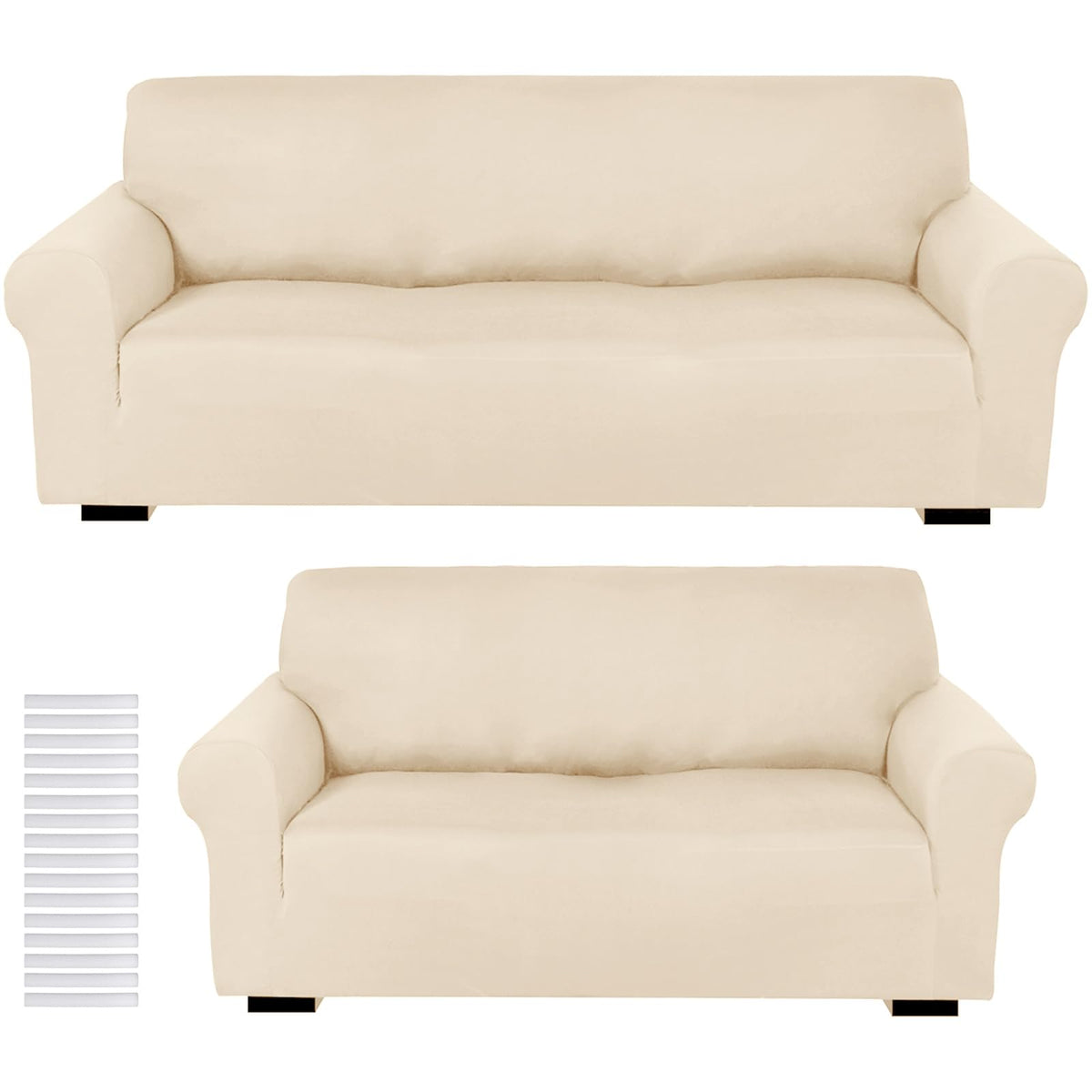 Peryiter 2 Pcs Couch and Loveseat Sofa Covers,Navy Blue,Milk Silk