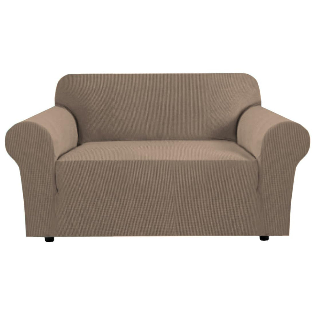 H.VERSAILTEX Stretch Couch Cover Loveseat Covers for 2 Cushion Couch Sofa Slipcover for Love Seat 1 Piece with Elastic Bottom, Checked Jacquard Fabric, Loveseat 58"-70" Wide, Butter Cream