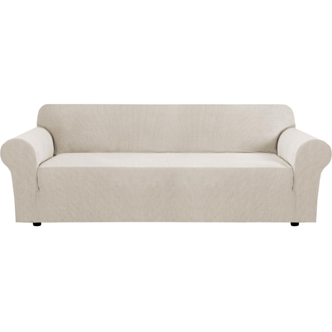 H.VERSAILTEX Stretch Couch Cover Loveseat Covers for 2 Cushion Couch Sofa Slipcover for Love Seat 1 Piece with Elastic Bottom, Checked Jacquard Fabric, Loveseat 58"-70" Wide, Butter Cream