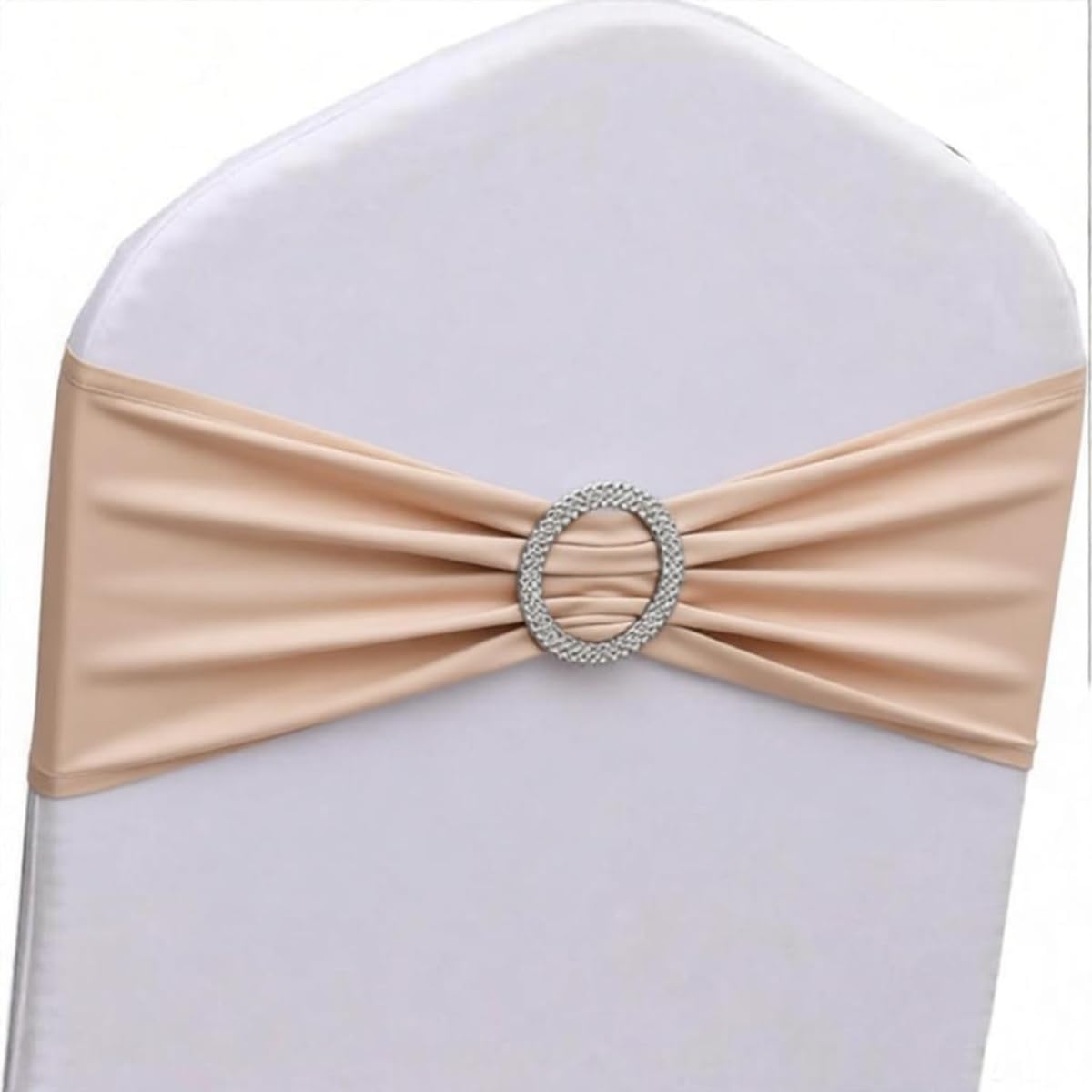 Gold Chair Sashes 100 Pack, Spandex Sashes for Chairs Wedding Reception, Stretch Chair Bands Bows for Party Banquet Theme Event Decor