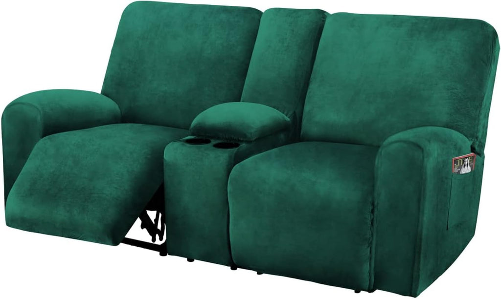 ULTICOR Reclining Loveseat with Middle Console Slipcover, 8-Piece Velvet Stretch Sofa Covers, 2 seat Loveseat Recliner Cover, Thick, Soft, Washable(Dark Grey)
