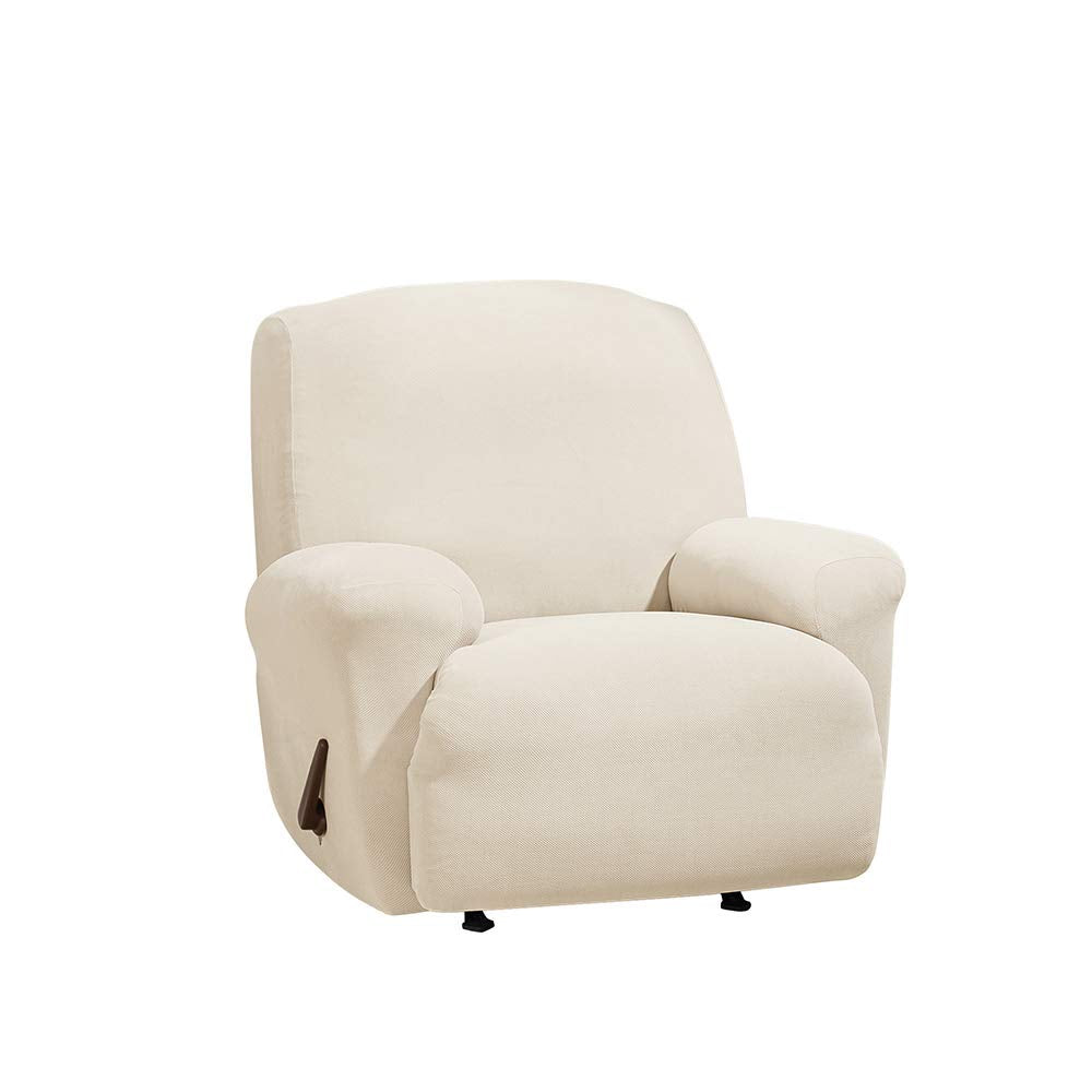 SureFit Form Fit Stretch Morgan Loveseat Slipcover - One Piece Polyester/Spandex Elastic Slipcover, Machine Washable (Loveseat Box Cushion, Ivory Color)
