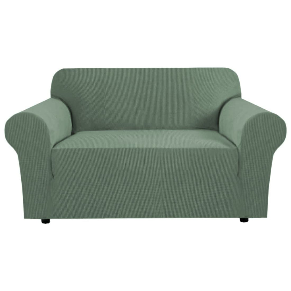 H.VERSAILTEX Stretch Couch Cover Loveseat Covers for 2 Cushion Couch Sofa Slipcover for Love Seat 1 Piece with Elastic Bottom, Checked Jacquard Fabric, Loveseat 58"-70" Wide, Butter Cream