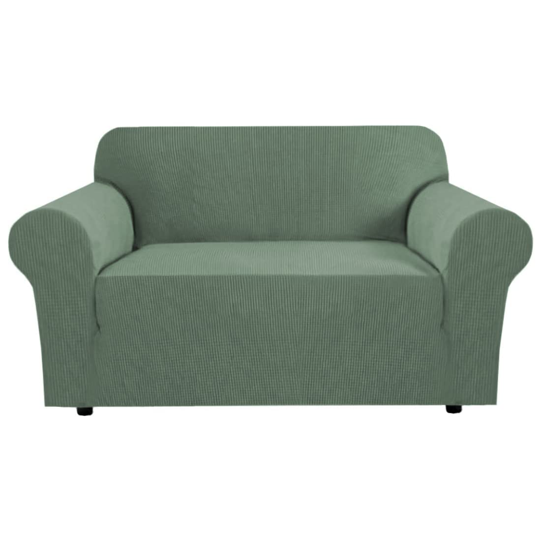 H.VERSAILTEX Stretch Couch Cover Loveseat Covers for 2 Cushion Couch Sofa Slipcover for Love Seat 1 Piece with Elastic Bottom, Checked Jacquard Fabric, Loveseat 58"-70" Wide, Butter Cream
