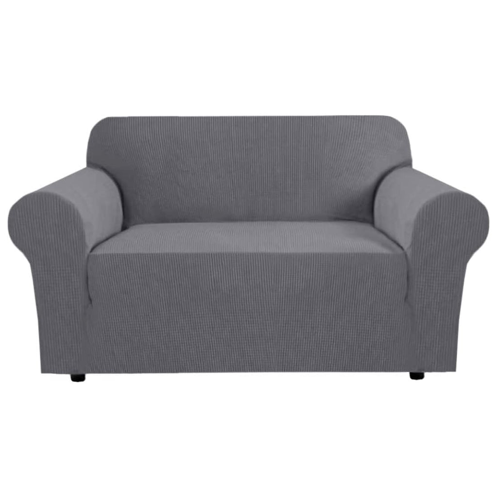 H.VERSAILTEX Stretch Couch Cover Loveseat Covers for 2 Cushion Couch Sofa Slipcover for Love Seat 1 Piece with Elastic Bottom, Checked Jacquard Fabric, Loveseat 58"-70" Wide, Butter Cream