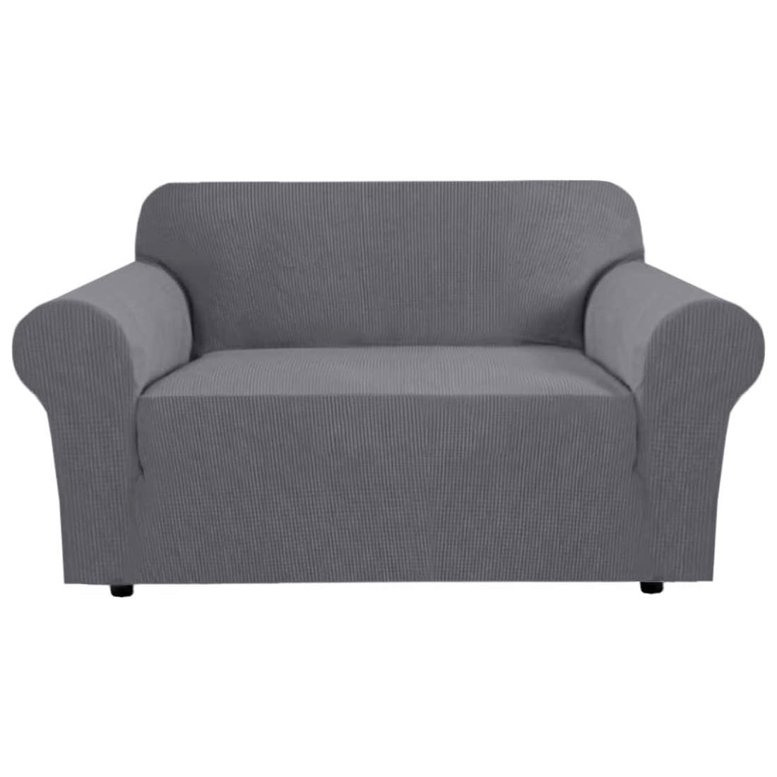 H.VERSAILTEX Stretch Couch Cover Loveseat Covers for 2 Cushion Couch Sofa Slipcover for Love Seat 1 Piece with Elastic Bottom, Checked Jacquard Fabric, Loveseat 58"-70" Wide, Butter Cream
