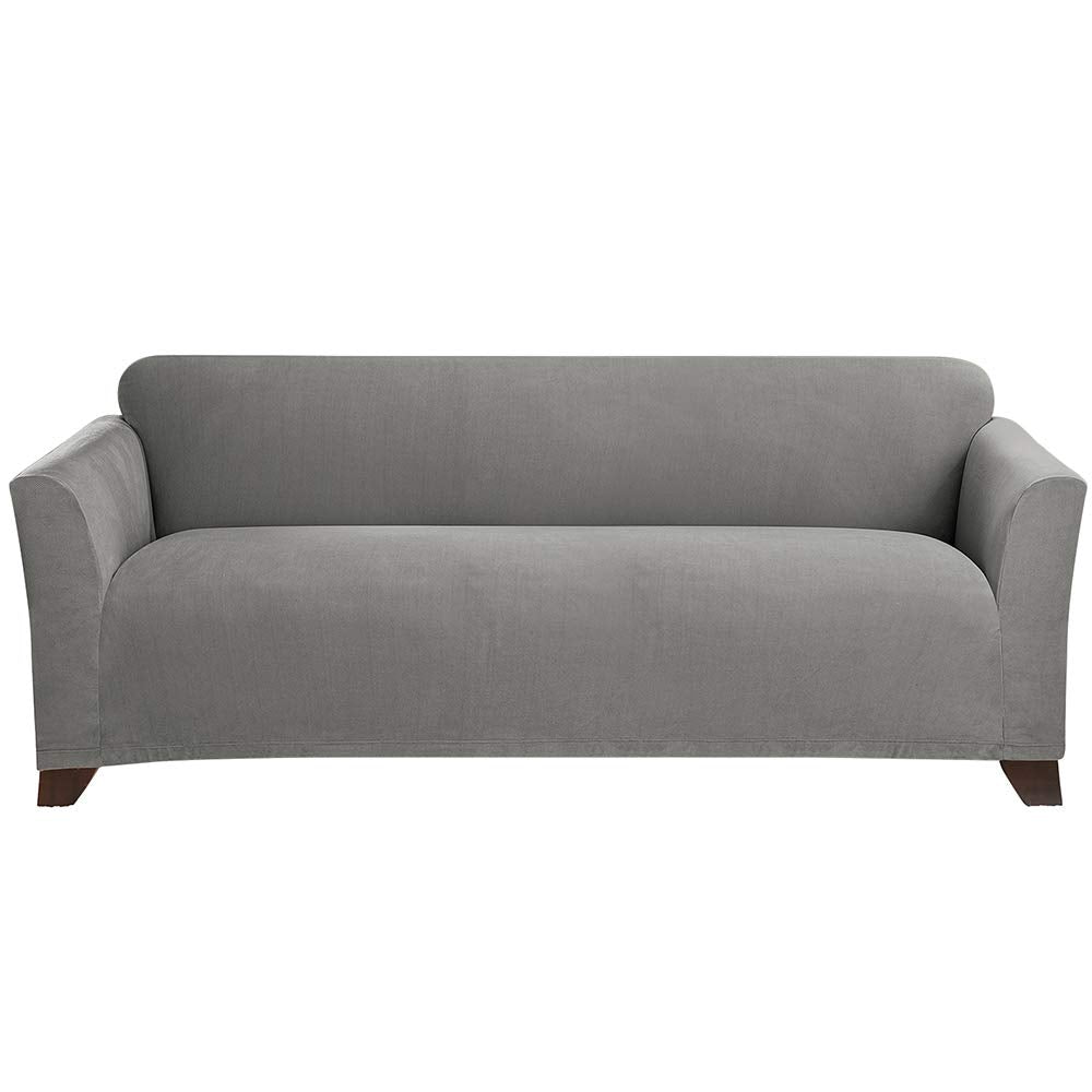 SureFit Form Fit Stretch Morgan Loveseat Slipcover - One Piece Polyester/Spandex Elastic Slipcover, Machine Washable (Loveseat Box Cushion, Ivory Color)