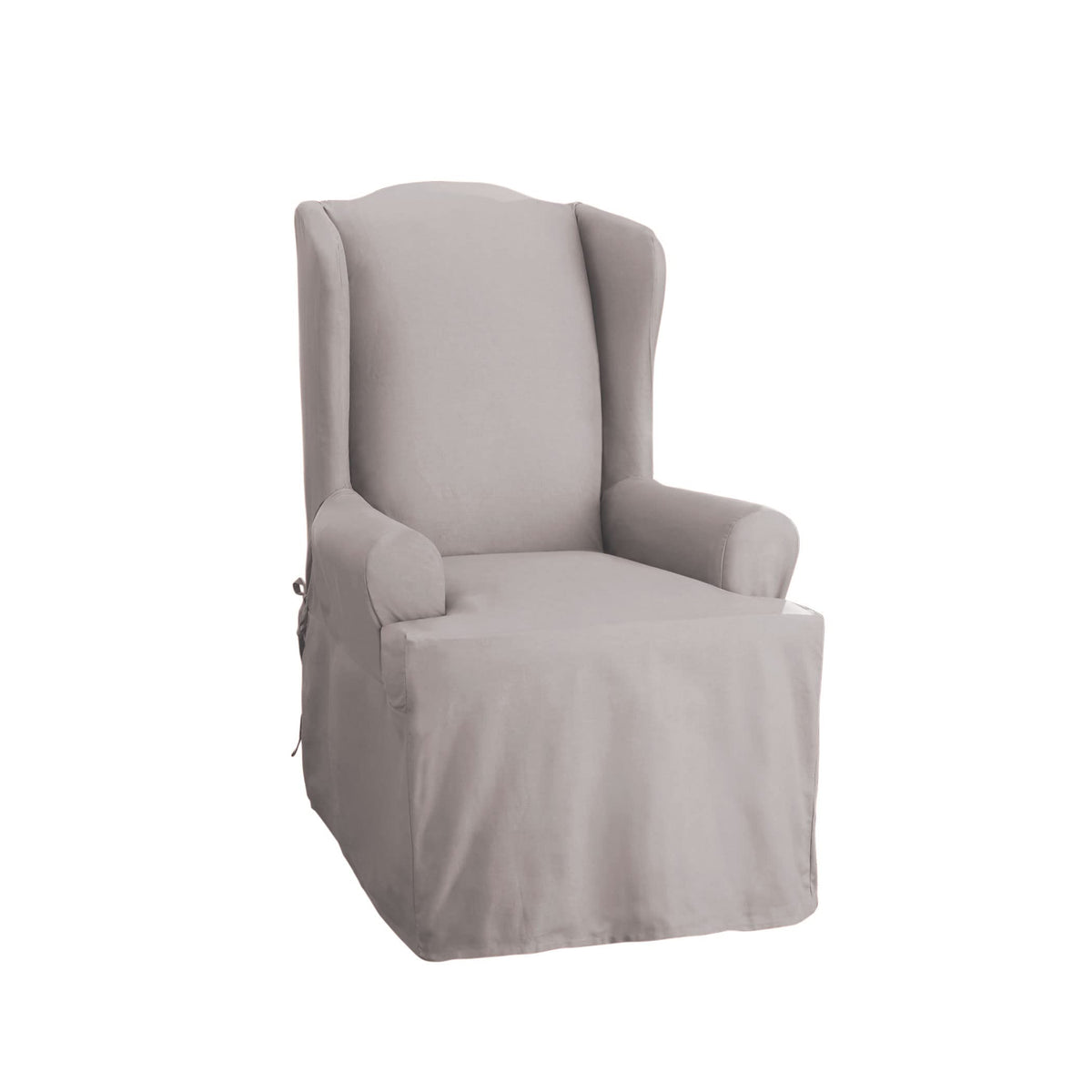 SureFit Cotton Duck Loveseat Box Cushion One Piece Slipcover, Furniture Cover, Relaxed Woven Fit, 100% Cotton, Machine Washable, Gray