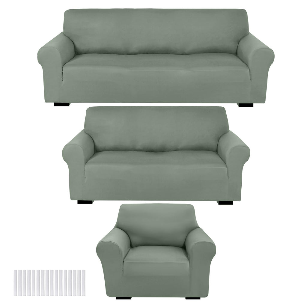 Peryiter 3 Pcs Couch and Loveseat Sofa Covers,Gray Dm,Milk Silk