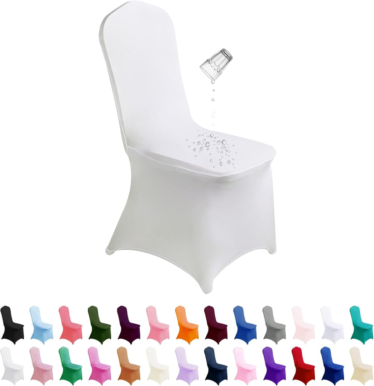 SuperO Waterproof Spandex Chair Cover 25PCS, Stretch Dining Chair Covers, Polyester Outdoor Chair Covers, Protector Stretch Chair Cover for Party Universal, Banquet, Wedding Event, Hotel(White)