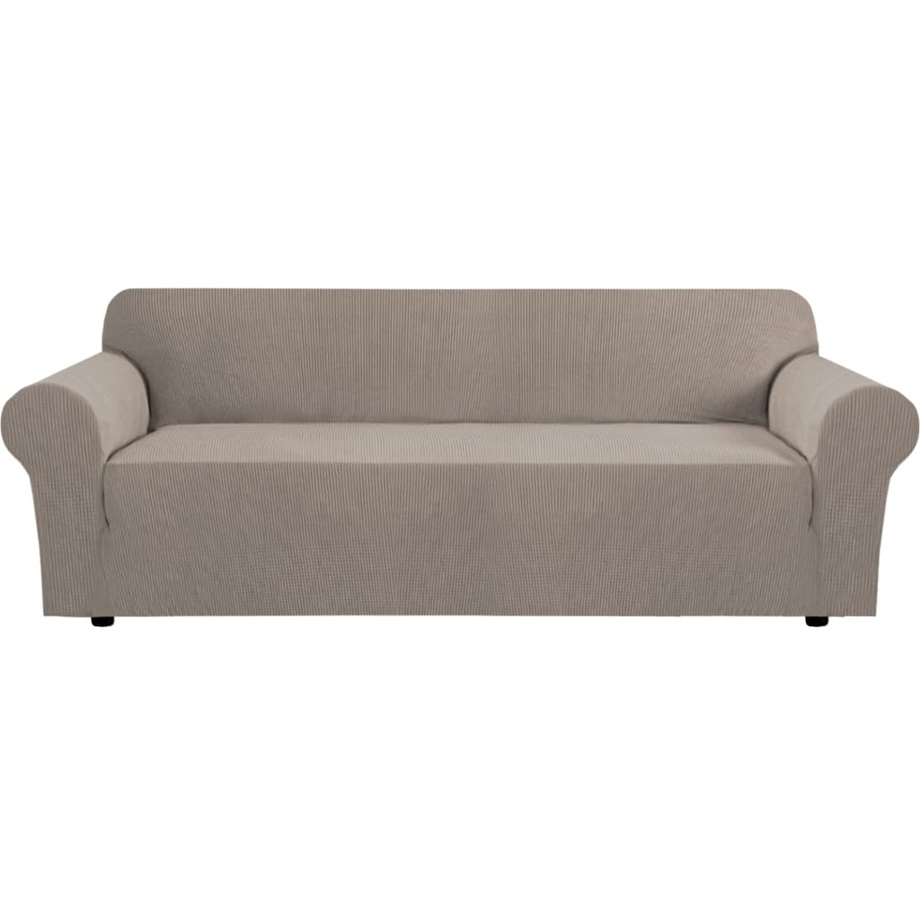 H.VERSAILTEX Stretch Couch Cover Loveseat Covers for 2 Cushion Couch Sofa Slipcover for Love Seat 1 Piece with Elastic Bottom, Checked Jacquard Fabric, Loveseat 58"-70" Wide, Butter Cream