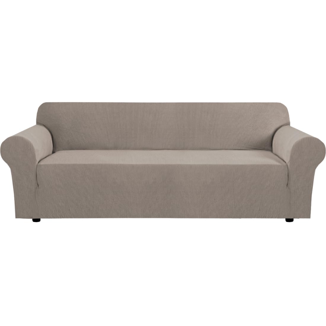 H.VERSAILTEX Stretch Couch Cover Loveseat Covers for 2 Cushion Couch Sofa Slipcover for Love Seat 1 Piece with Elastic Bottom, Checked Jacquard Fabric, Loveseat 58"-70" Wide, Butter Cream