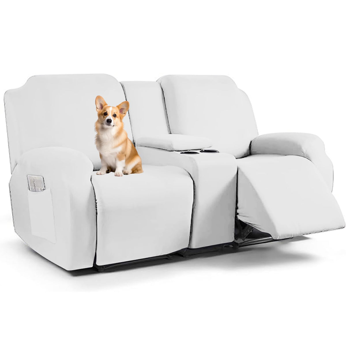 Stretch Recliner Loveseat Chair Cover with Console,7-Piece Velvet Stretch Loveseat Reclining Cover Sofa Covers,Furniture Protective Covers for Children and Pets, Beige