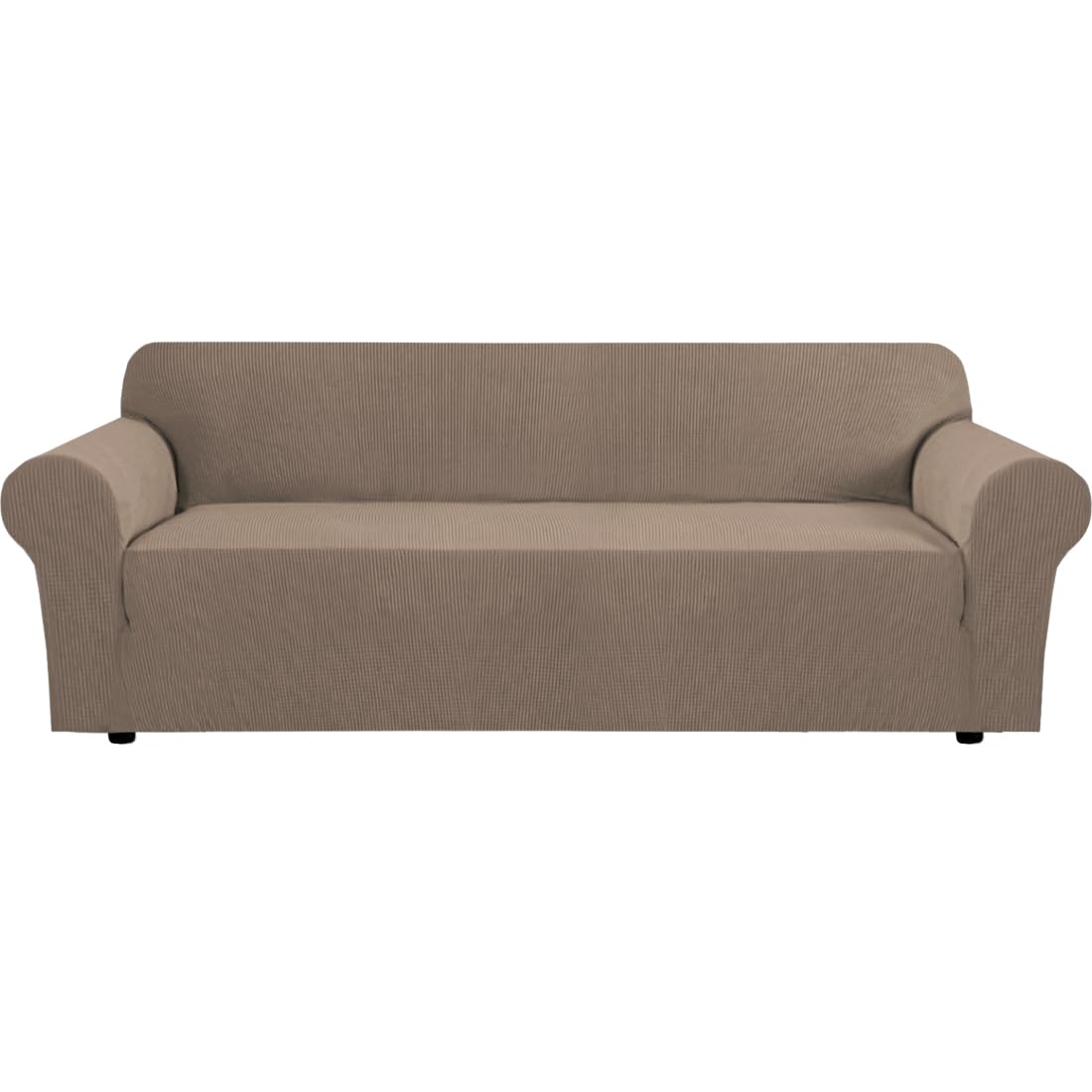 H.VERSAILTEX Stretch Couch Cover Loveseat Covers for 2 Cushion Couch Sofa Slipcover for Love Seat 1 Piece with Elastic Bottom, Checked Jacquard Fabric, Loveseat 58"-70" Wide, Butter Cream