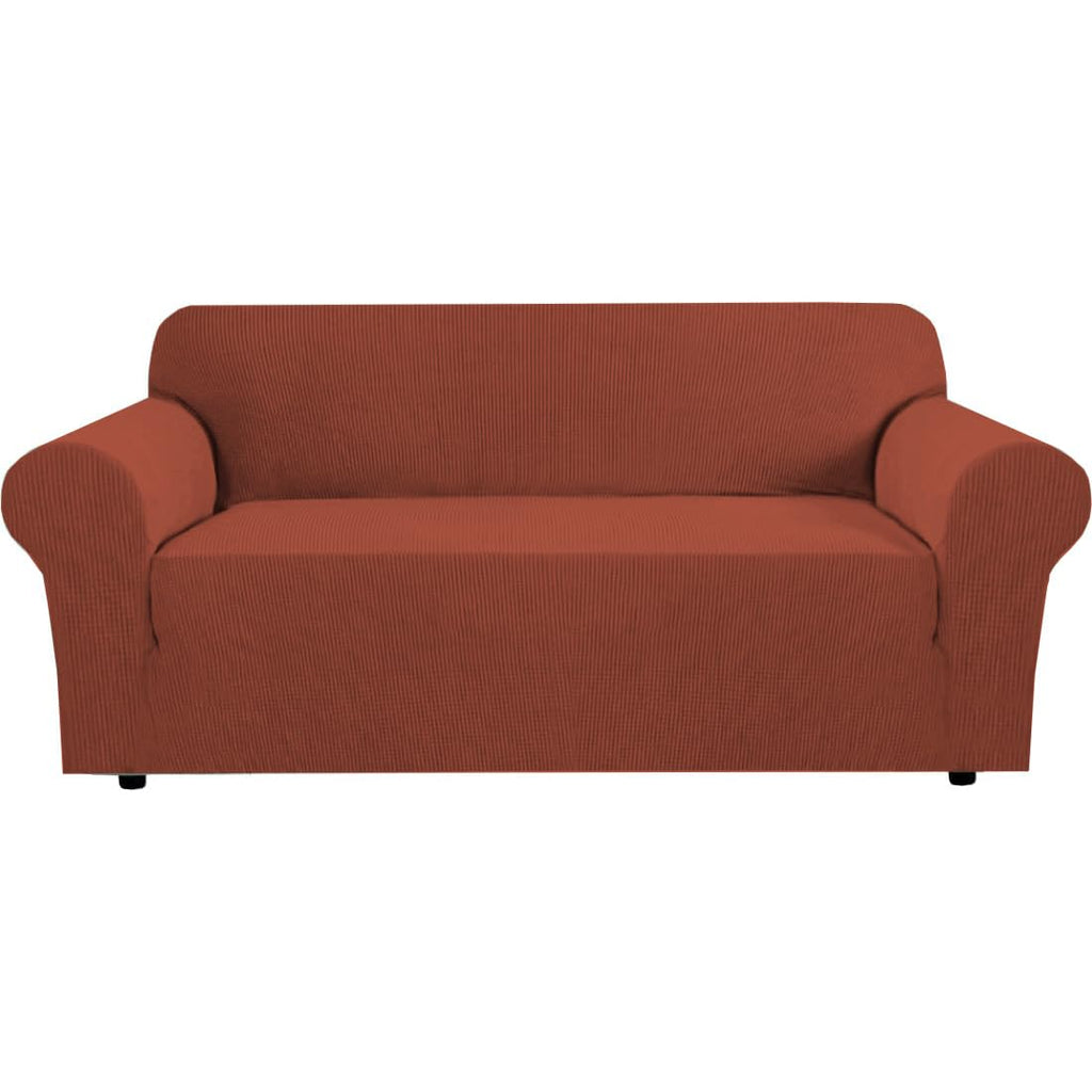 H.VERSAILTEX Stretch Couch Cover Loveseat Covers for 2 Cushion Couch Sofa Slipcover for Love Seat 1 Piece with Elastic Bottom, Checked Jacquard Fabric, Loveseat 58"-70" Wide, Butter Cream