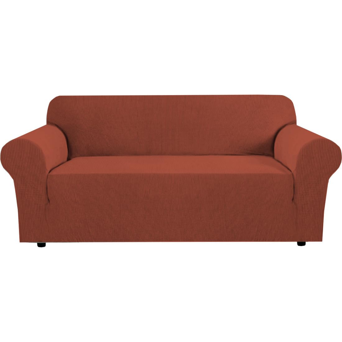 H.VERSAILTEX Stretch Couch Cover Loveseat Covers for 2 Cushion Couch Sofa Slipcover for Love Seat 1 Piece with Elastic Bottom, Checked Jacquard Fabric, Loveseat 58"-70" Wide, Butter Cream