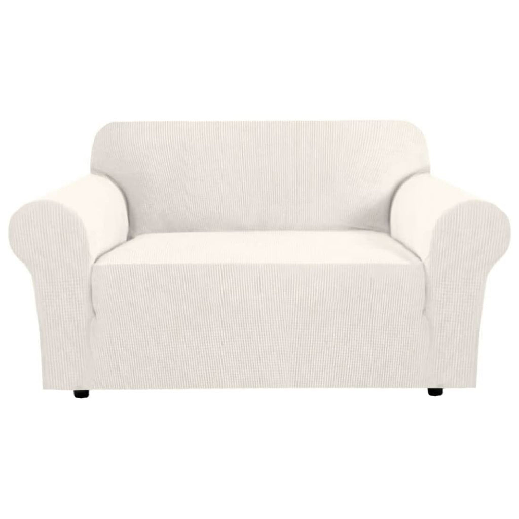 H.VERSAILTEX Stretch Couch Cover Loveseat Covers for 2 Cushion Couch Sofa Slipcover for Love Seat 1 Piece with Elastic Bottom, Checked Jacquard Fabric, Loveseat 58"-70" Wide, Butter Cream