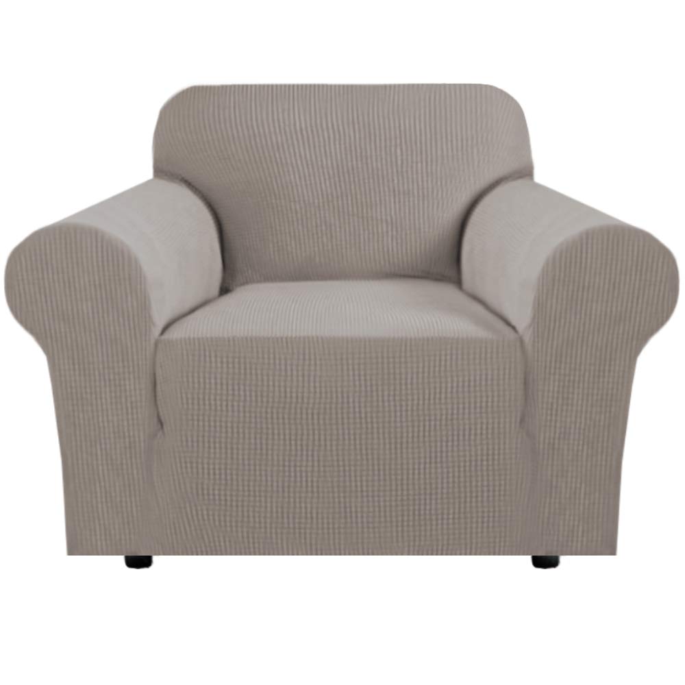 H.VERSAILTEX Stretch Couch Cover Loveseat Covers for 2 Cushion Couch Sofa Slipcover for Love Seat 1 Piece with Elastic Bottom, Checked Jacquard Fabric, Loveseat 58"-70" Wide, Butter Cream
