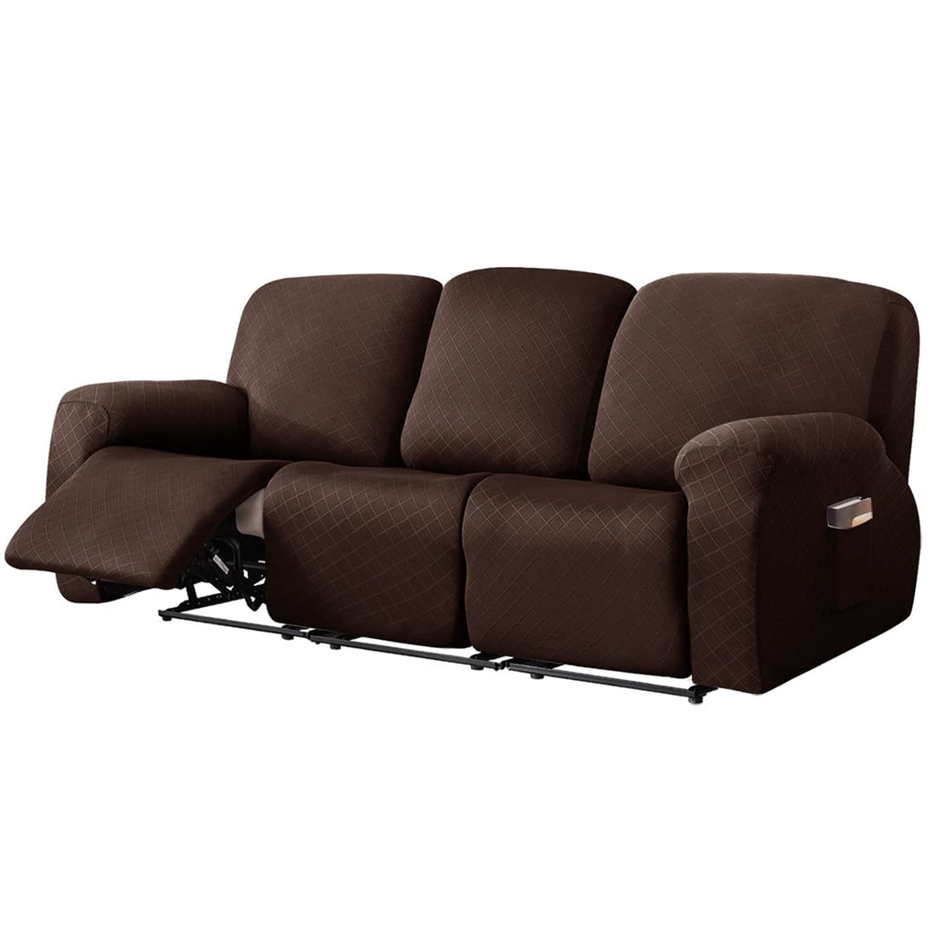 vctops Diamond Recliner Loveseat Slipcover 6-Pieces Stretch Dual Recliner Sofa Covers for 2 Seat Dual Reclining Loveseat Couch Soft Solid Furniture Protector (Dark Coffee,2 Seat)