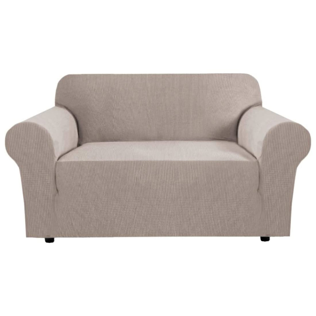 H.VERSAILTEX Stretch Couch Cover Loveseat Covers for 2 Cushion Couch Sofa Slipcover for Love Seat 1 Piece with Elastic Bottom, Checked Jacquard Fabric, Loveseat 58"-70" Wide, Butter Cream