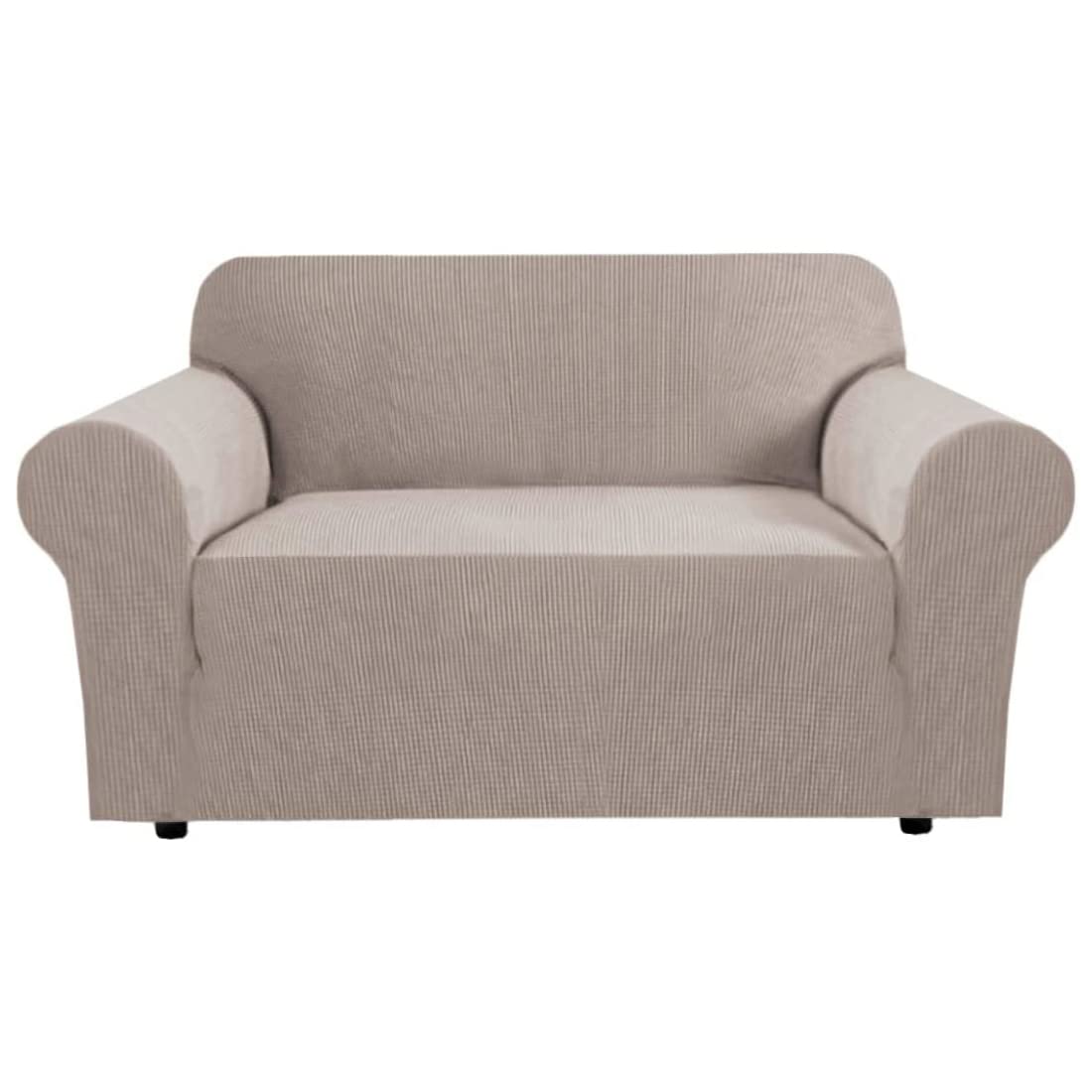 H.VERSAILTEX Stretch Couch Cover Loveseat Covers for 2 Cushion Couch Sofa Slipcover for Love Seat 1 Piece with Elastic Bottom, Checked Jacquard Fabric, Loveseat 58"-70" Wide, Butter Cream