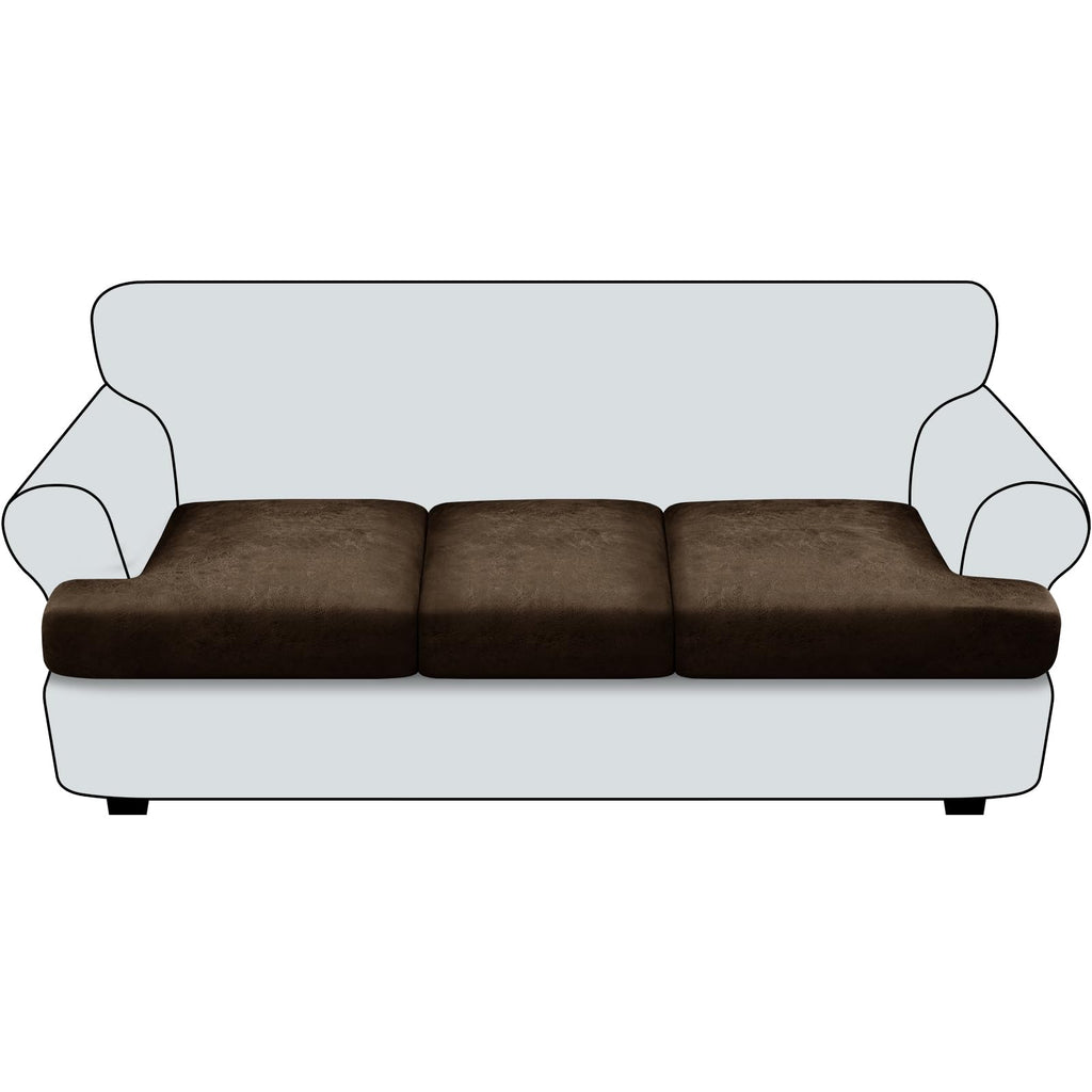 Loveseat Cushion Covers Leather-Look 2PC Stretch Love Seat Slipcover Sets for Living Room Individual Couch Seat Protector, Pet-Friendly, Non-Slip, Easy Fit - Coffee