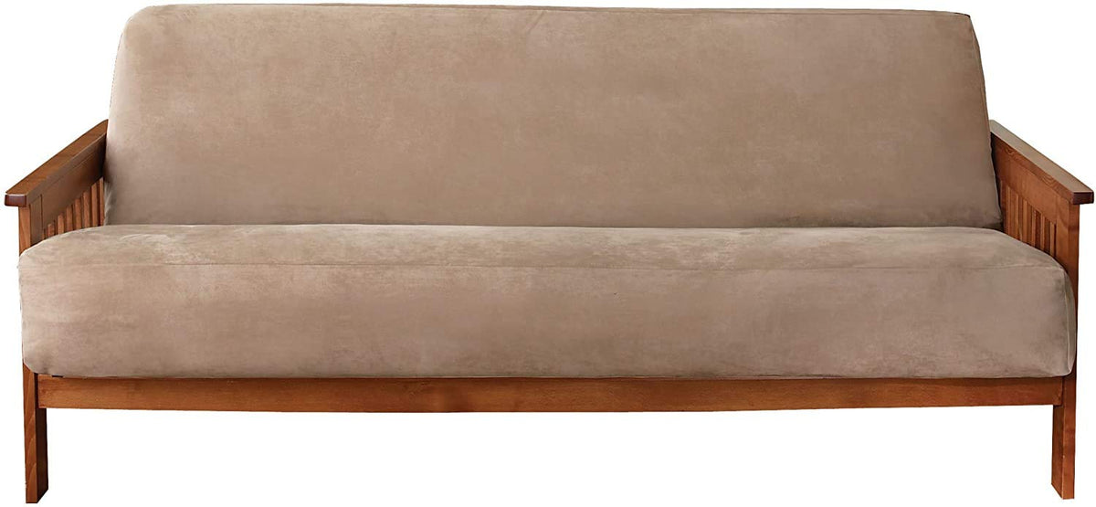 SureFit Home Décor Soft Suede Box Cushion Loveseat One Piece Slipcover, Relaxed Fit, Polyester, Machine Washable, Chocolate Color