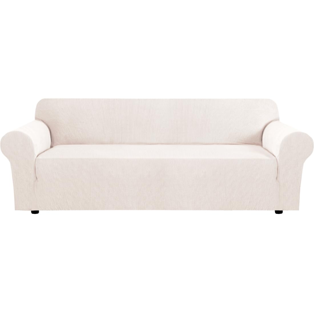 H.VERSAILTEX Stretch Couch Cover Loveseat Covers for 2 Cushion Couch Sofa Slipcover for Love Seat 1 Piece with Elastic Bottom, Checked Jacquard Fabric, Loveseat 58"-70" Wide, Butter Cream