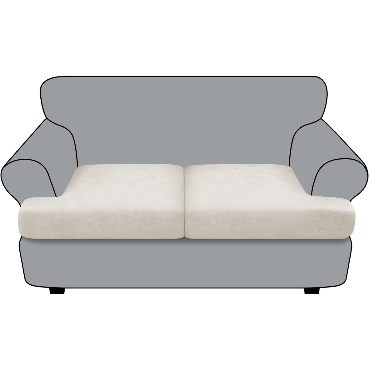 Loveseat Cushion Covers Leather-Look 2PC Stretch Love Seat Slipcover Sets for Living Room Individual Couch Seat Protector, Pet-Friendly, Non-Slip, Easy Fit - Coffee