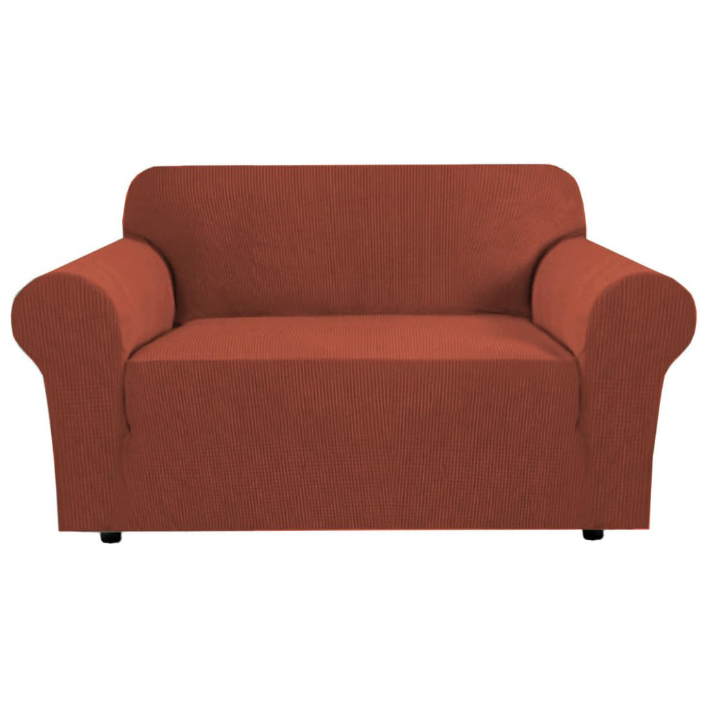 H.VERSAILTEX Stretch Couch Cover Loveseat Covers for 2 Cushion Couch Sofa Slipcover for Love Seat 1 Piece with Elastic Bottom, Checked Jacquard Fabric, Loveseat 58"-70" Wide, Butter Cream