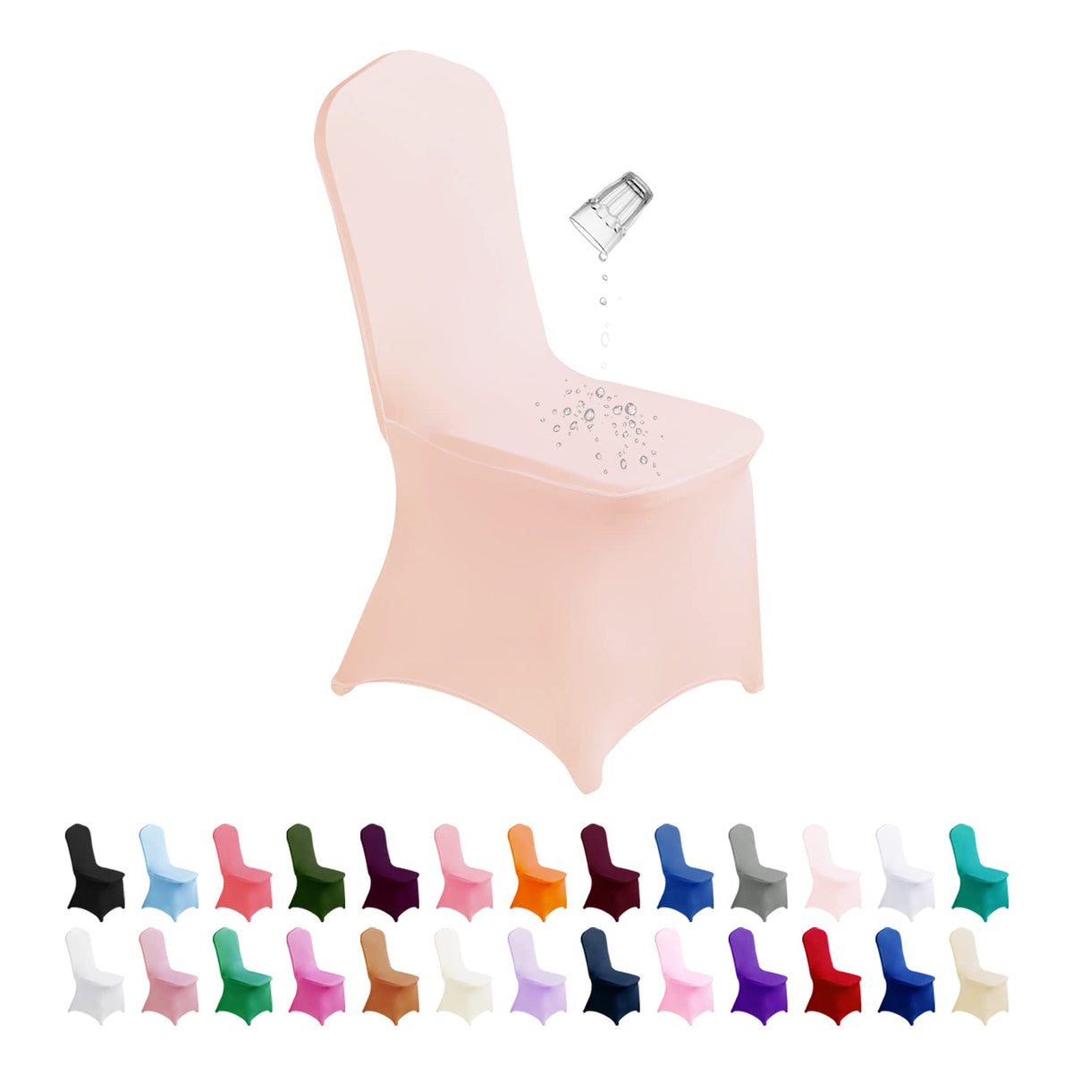 SuperO Waterproof Spandex Chair Cover 25PCS, Stretch Dining Chair Covers, Polyester Outdoor Chair Covers, Protector Stretch Chair Cover for Party Universal, Banquet, Wedding Event, Hotel(White)