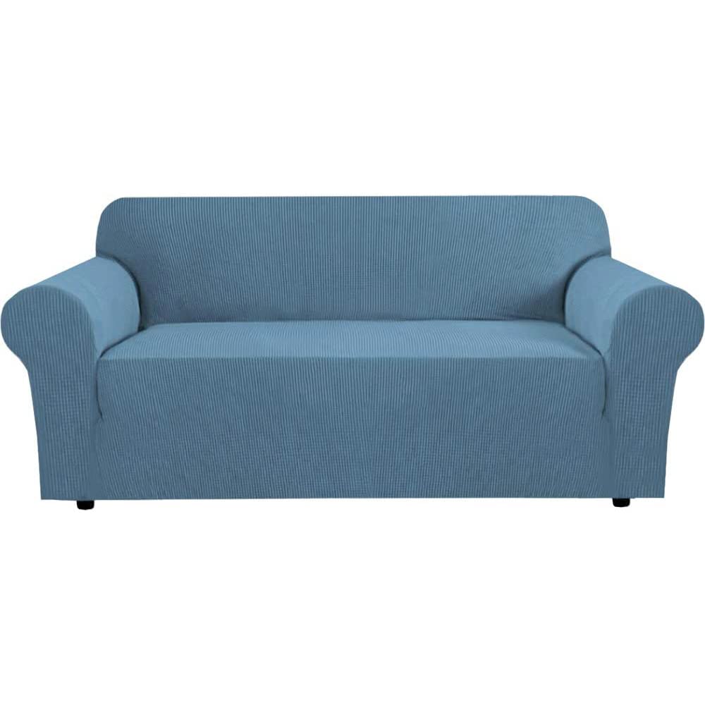H.VERSAILTEX Stretch Couch Cover Loveseat Covers for 2 Cushion Couch Sofa Slipcover for Love Seat 1 Piece with Elastic Bottom, Checked Jacquard Fabric, Loveseat 58"-70" Wide, Butter Cream