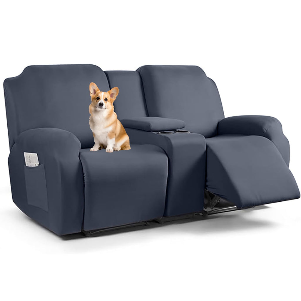 Stretch Recliner Loveseat Chair Cover with Console,7-Piece Velvet Stretch Loveseat Reclining Cover Sofa Covers,Furniture Protective Covers for Children and Pets, Beige