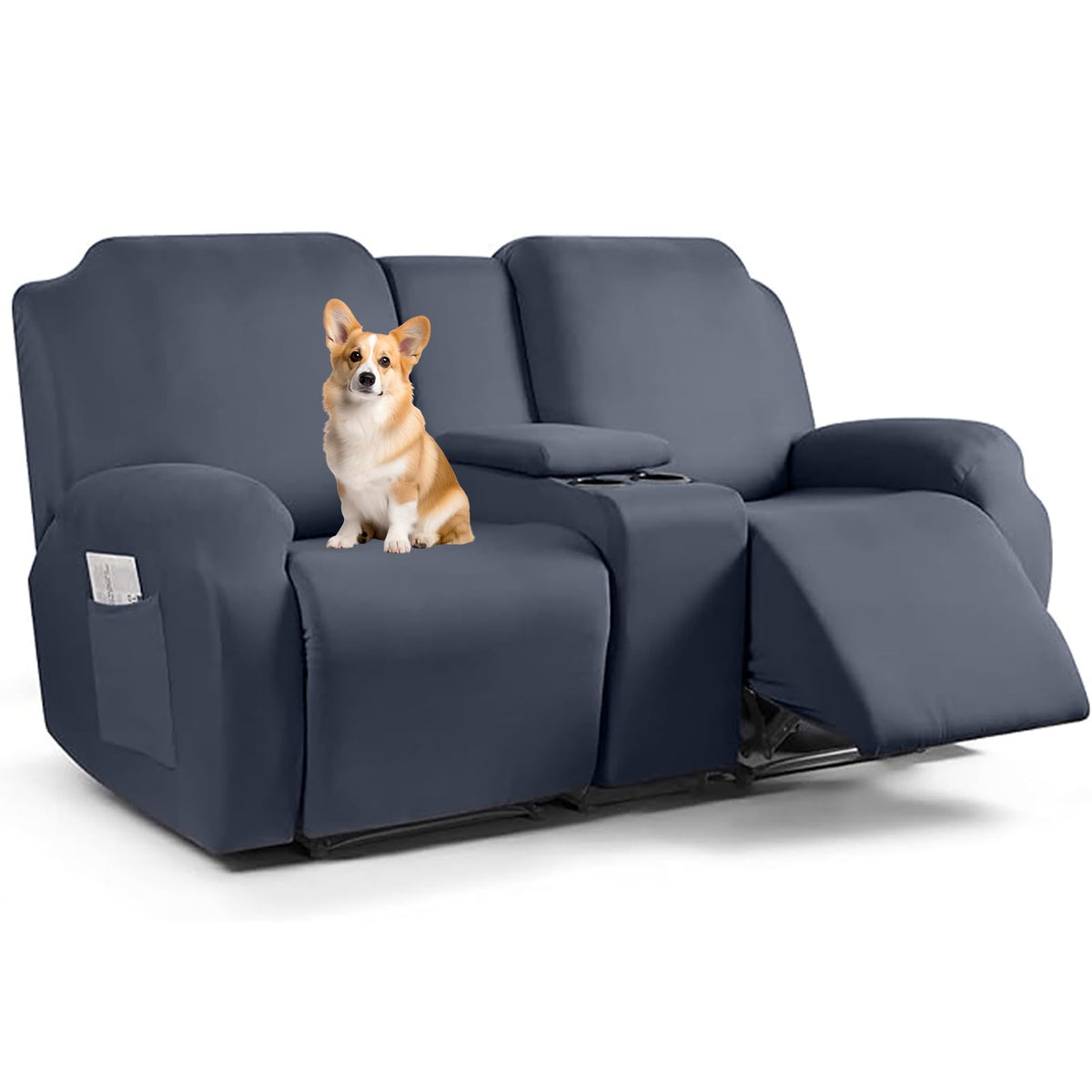 Stretch Recliner Loveseat Chair Cover with Console,7-Piece Velvet Stretch Loveseat Reclining Cover Sofa Covers,Furniture Protective Covers for Children and Pets, Beige