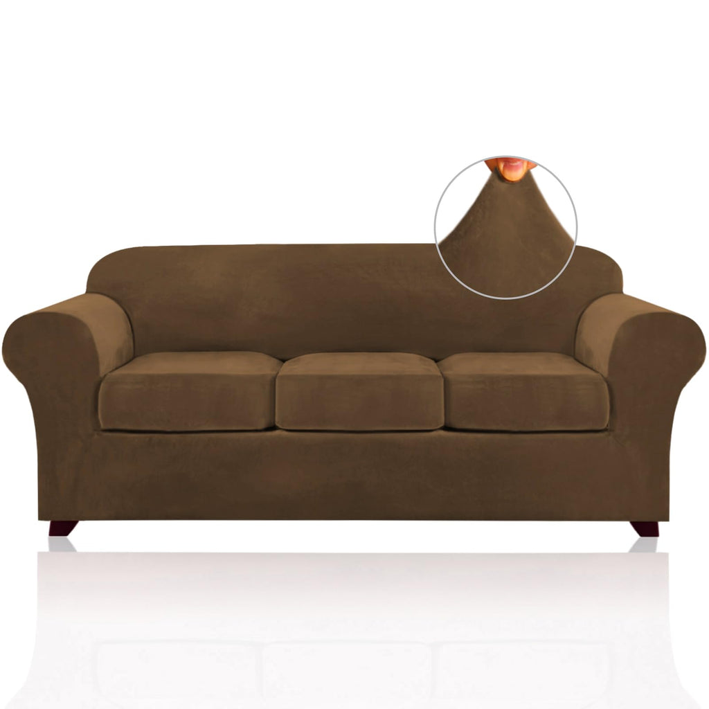 PrinceDeco Velvet Couch Cover Loveseat Covers for 2 Cushion Couch 3 Piece Sofa Covers for Dogs Washable Loveseat Covers Width Up to 72 Inch No Slip Stretch Sofa Slipcover(Medium, Porcelain)