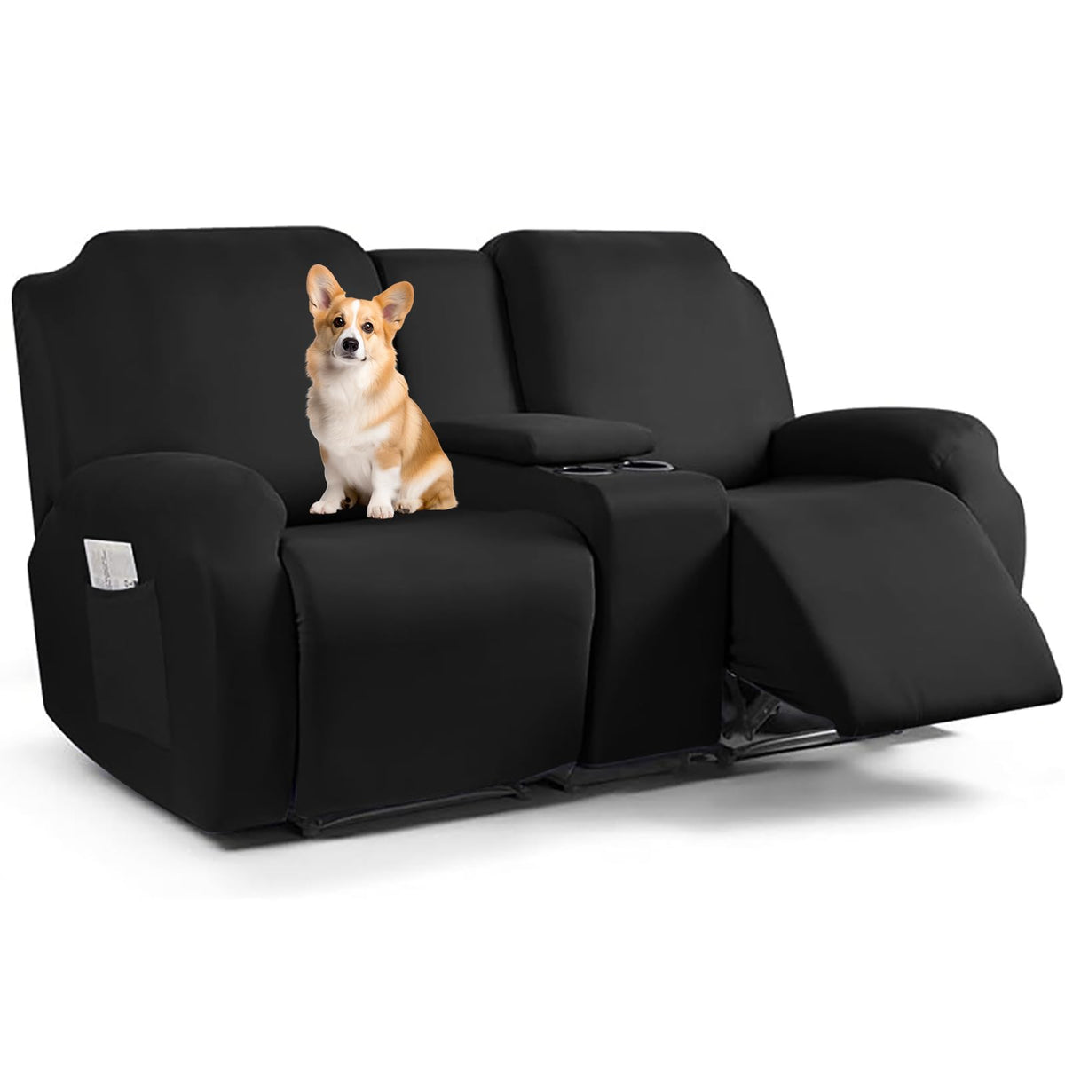 Stretch Recliner Loveseat Chair Cover with Console,7-Piece Velvet Stretch Loveseat Reclining Cover Sofa Covers,Furniture Protective Covers for Children and Pets, Beige