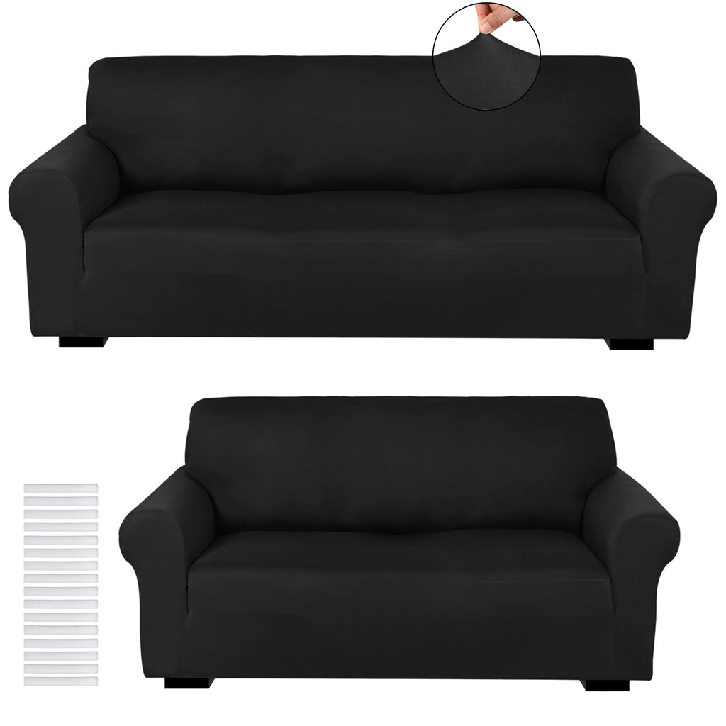 Peryiter 2 Pcs Couch and Loveseat Sofa Covers,Navy Blue,Milk Silk