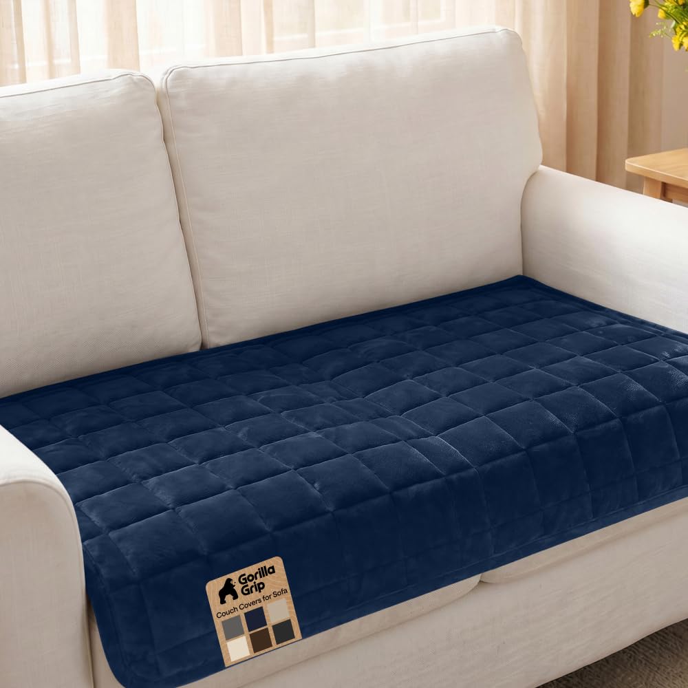 GORILLA GRIP Slip and Leak Resistant Plush Loveseat Cover, Brown