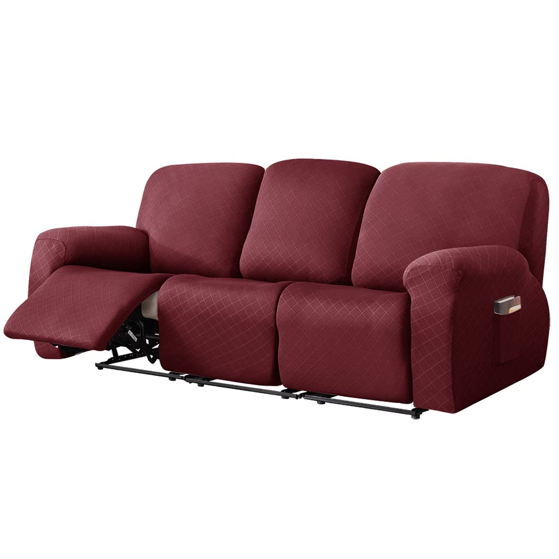 vctops Diamond Recliner Loveseat Slipcover 6-Pieces Stretch Dual Recliner Sofa Covers for 2 Seat Dual Reclining Loveseat Couch Soft Solid Furniture Protector (Dark Coffee,2 Seat)