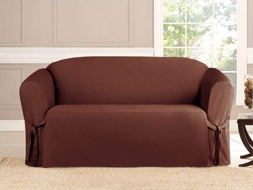 Linen Store Microsuede Furniture Slipcover, Couch Protector Machine Washable Loveseat Cover Perfect for Kids, Dogs, Pets (Taupe, Loveseat)