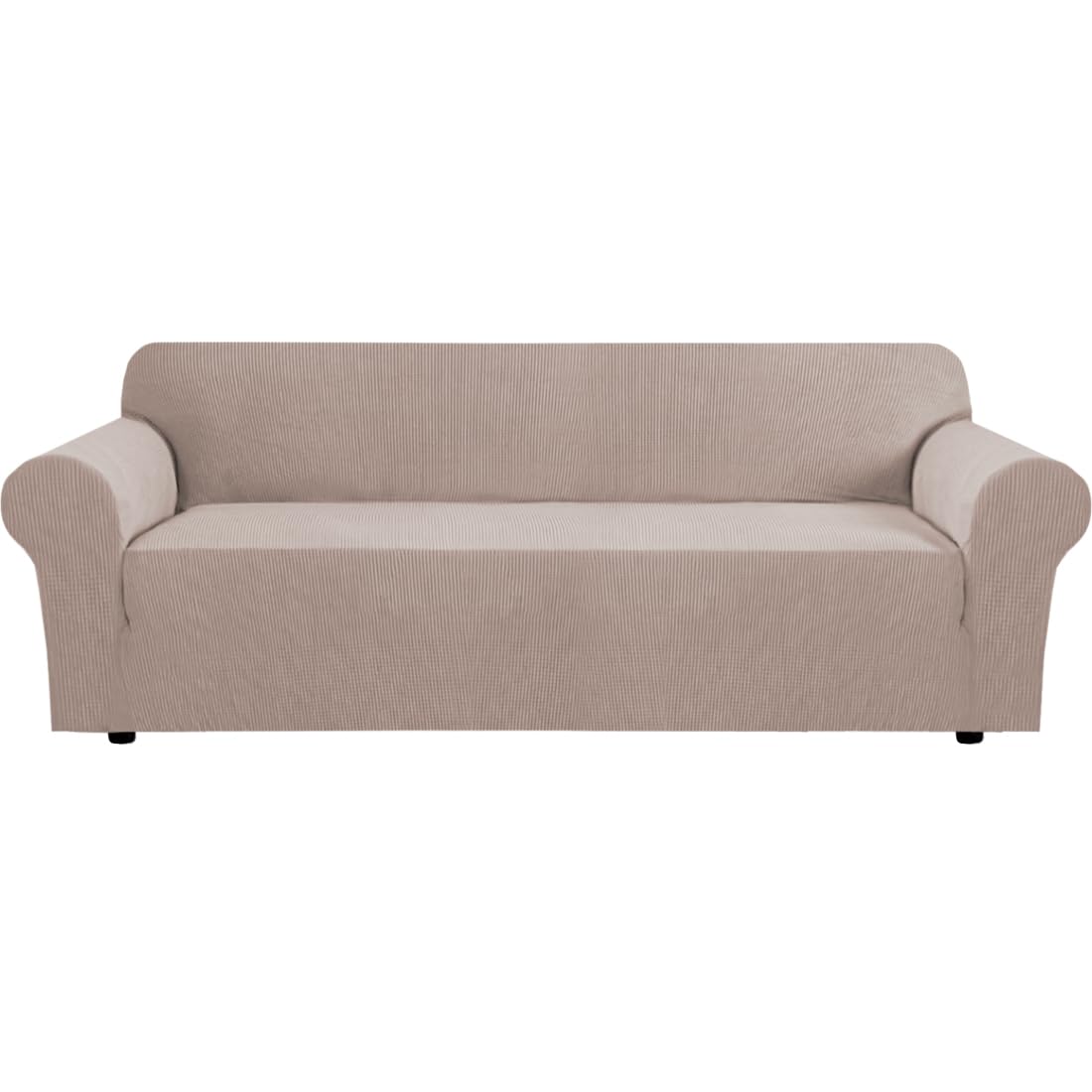 H.VERSAILTEX Stretch Couch Cover Loveseat Covers for 2 Cushion Couch Sofa Slipcover for Love Seat 1 Piece with Elastic Bottom, Checked Jacquard Fabric, Loveseat 58"-70" Wide, Butter Cream
