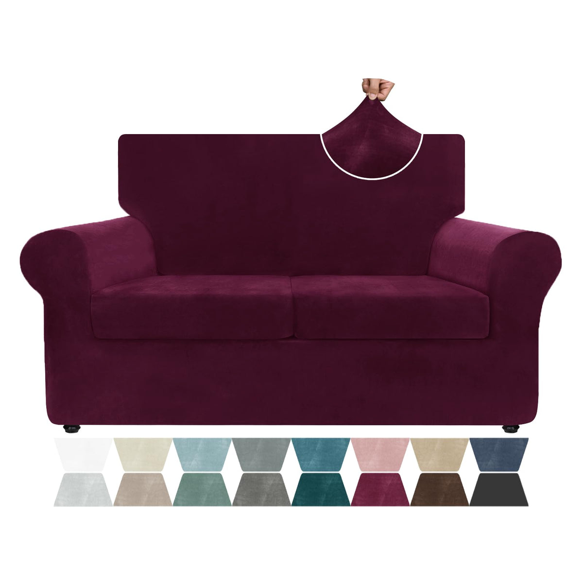 ZNSAYOTX 3-Piece Loveseat Slipcovers High Stretch Spandex Sofa Slip Cover Living Room Love Seat Couch Covers for 2 Cushion Couch Jacquard Small Checks Furniture Protector (Dark Grey, Loveseat)