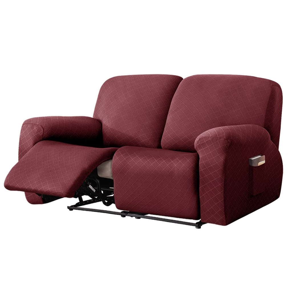 vctops Diamond Recliner Loveseat Slipcover 6-Pieces Stretch Dual Recliner Sofa Covers for 2 Seat Dual Reclining Loveseat Couch Soft Solid Furniture Protector (Dark Coffee,2 Seat)
